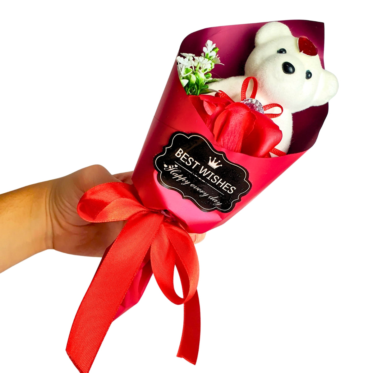 Mini Buquê com Ursinho e Rosa Perfumada Mini Buquê com Ursinho e Rosa Perfumada